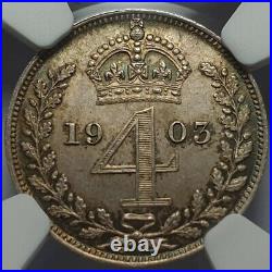 1903 King Edward Vll Maundy Fourpence Coin. Certified by NGC to MS 65
