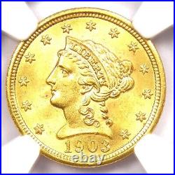 1903 Liberty Gold Quarter Eagle $2.50 Coin Certified NGC MS64 $825 Value