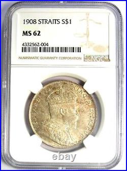 1908 Straits Settlements Edward VII Dollar $1 Certified NGC MS62 (BU UNC)