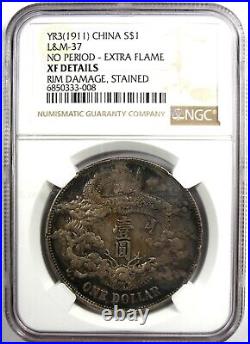 1911 China Empire Dragon Silver Dollar $1 LM-37 Y-31 Certified NGC XF Detail EF