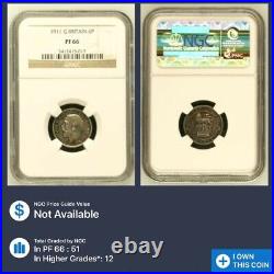 1911 King George V Proof Sixpence. Certified by NGC to PF 66