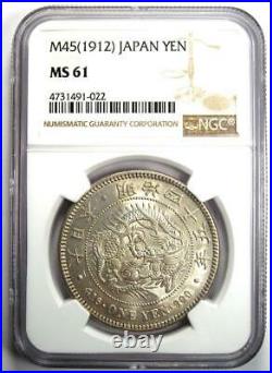 1912 Japan Dragon Yen Silver Coin 1Y M45 Certified NGC MS61 (BU UNC) Rare