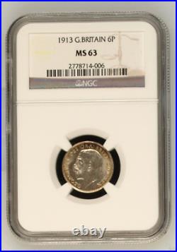 1913 King George V Sixpence. Certified by NGC to MS 63