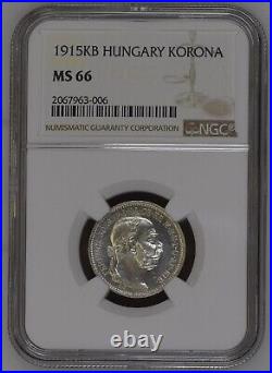 1915 KB Hungary Silver Korona NGC MS 66 Certified Mint State