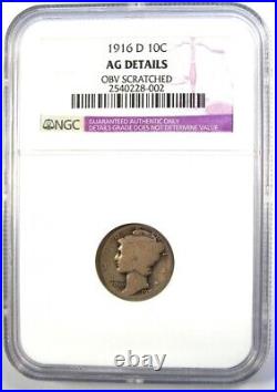 1916-D Mercury Dime 10C Coin Certified NGC AG Details Rare Key Date