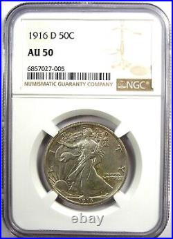 1916-D Walking Liberty Half Dollar 50C Coin Certified NGC AU50 Rare Date