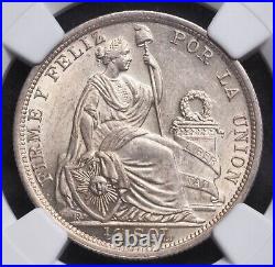 1917, Peru (Republic). Certified Mint State Silver 1/2 Sol Coin. NGC MS-61