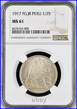 1917, Peru (Republic). Certified Mint State Silver 1/2 Sol Coin. NGC MS-61