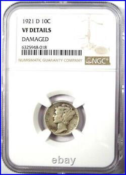 1921-D Mercury Dime 10C Coin Certified NGC VF Details Rare Key Date