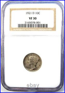 1921-D Mercury Dime 10C Coin Certified NGC VF30 Rare Key Date
