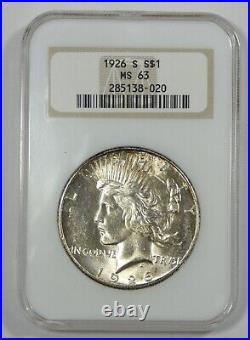 1926-S Peace Dollar CERTIFIED NGC MS 63 Silver Dollar old Fattie holder