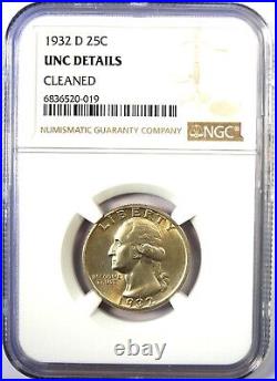 1932-D Washington Quarter 25C Coin Certified NGC Uncirculated Detail (UNC MS)