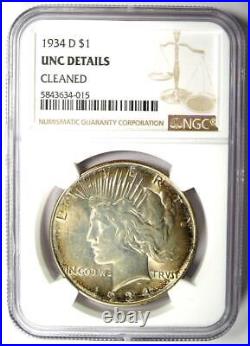 1934-D Peace Silver Dollar $1 Coin Certified NGC Uncirculated Detail (UNC MS)