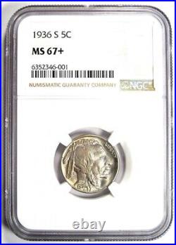 1936-S Buffalo Nickel 5C Coin Certified NGC MS67+ Plus Grade $3,250 Value