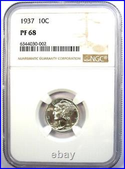 1937 Proof Mercury Dime 10C Coin Certified NGC PR68 (PF68) $2,100 Value
