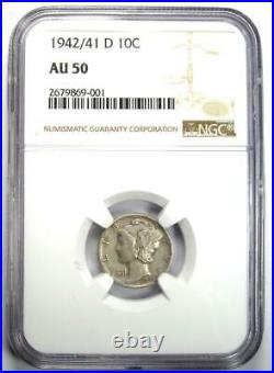 1942/1-D Mercury Dime 10C Certified NGC AU50 Rare Overdate Variety Coin