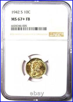 1942-S Mercury Dime 10C Coin Certified NGC MS67+ FB Plus Grade $2,450 Value