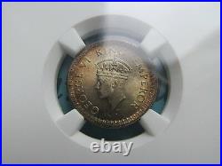 1942C British India Silver 1/4 Rupee. NGC Certified MS64