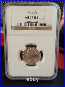 1943 S Jefferson 5c, NGC Certified MS 67 5FS