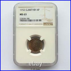 1952 King George Vl Sixpence. Certified by NGC to MS 63