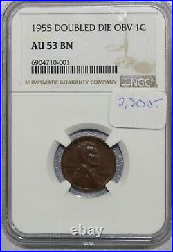 1955 Doubled Die Obv Lincoln Wheat Cent Au53 Bn Ngc Certified Nice