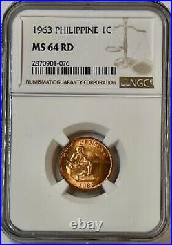 1963 Philippine 1c Ms 64 Rd Ngc Certified Coin Only 4 Graded Higher