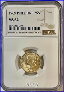 1969 Philippine 25s Ms 64 Ngc Certified Coin Only 10 Graded Higher