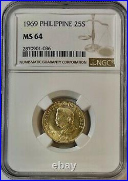 1969 Philippine 25s Ms 64 Ngc Certified Coin Only 10 Graded Higher