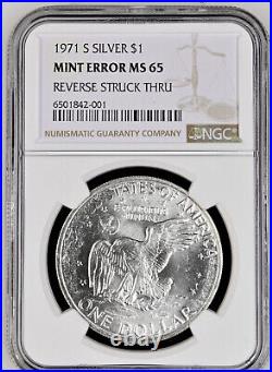 1971-S Eisenhower Dollar Silver NGC Certified Mint Error Reverse Struck Through