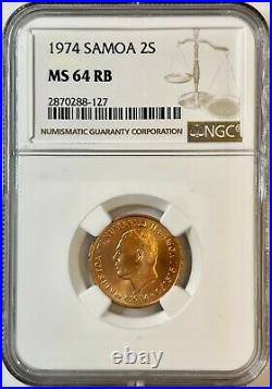 1974 Samoa 2s Ms 64 Rb Ngc Certified Coin Only 1 Graded Higher