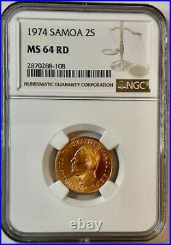 1974 Samoa 2s Ms 64 Rd Ngc Certified Coin Only 4 Graded Higher