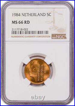 1984 NETHERLAND 5 Cent MS 66 RD NGC CERTIFIED TONED COIN FINEST KNOWN