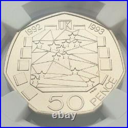 1992 1993 EU EEC Council Presidency 50p Coin. Certified by NGC to MS 67