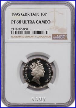 1995 Great Britain 10p Pf 68 Ultra Cameo Ngc Certified Coin Only 4 Graded Higher