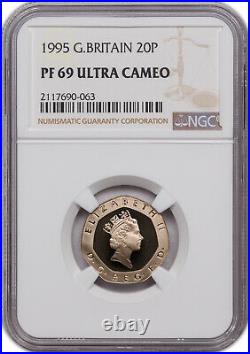 1995 Great Britain 20p Pf 69 Ultra Cameo Ngc Certified Coin Only 3 Graded Higher