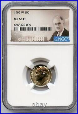 1996-W Roosevelt Dime NGC MS68 FT 10c Coin Certified Graded West Point JP390