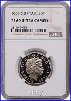 1999 G. Britain 50 Pence Pf 69 Ultra Cameo Ngc Certified Toned Coin Finest Know