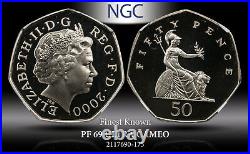 2000 G. Britain 50 Pence Pf 69 Ultra Cameo Ngc Certified Toned Coin Finest Know