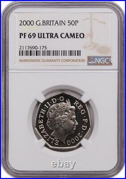 2000 G. Britain 50 Pence Pf 69 Ultra Cameo Ngc Certified Toned Coin Finest Know