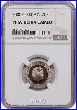 2000 Great Britain 20p Pf 69 Ultra Cameo Ngc Certified Coin Only 1 Graded Higher