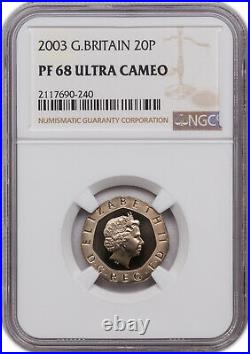 2003 Great Britain 20p Pf 68 Ultra Cameo Ngc Certified Coin Only 4 Graded Higher