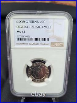 2008 20p Obverse Undated Mule coin (Rare Undated Error) Certified by NGC MS 62