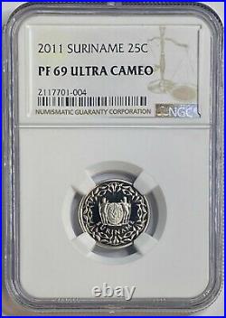 2011 Suriname 25 Cent Pf 69 Ultra Cameo Ngc Certified Coin Only 2 Graded Higher