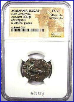 Acarnania Leucas AR Stater 300 BC Pegasus and Athena Coin Certified NGC Ch VF