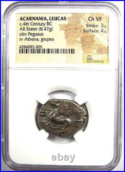 Acarnania Leucas AR Stater 300 BC Pegasus and Athena Coin Certified NGC Ch VF