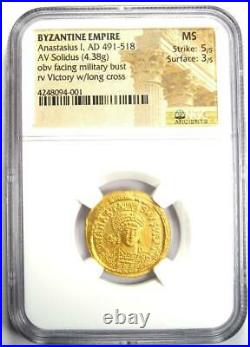 Anastasius I AV Solidus Gold Byzantine Coin 491-518 AD Certified NGC MS (UNC)