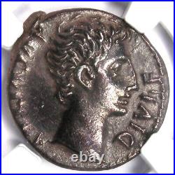 Augustus AR Denarius Coin 15 BC (Lugdunum) Certified NGC AU Rare in AU