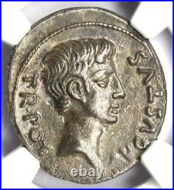 Augustus AR Denarius Coin (P. Licinius Stolo 17 BC) Certified NGC Choice XF