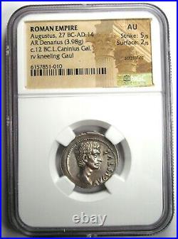Augustus AR Denarius Gaul Coin (L. Caninius Gal 12 BC) Certified NGC AU Rare