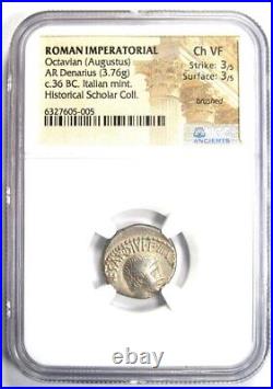 Augustus AR Denarius Silver Octavian Coin 36 BC Certified NGC Choice VF